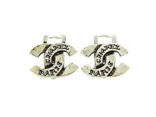 Authentic vintage Chanel earrings silver small CC logo double C COCO #
