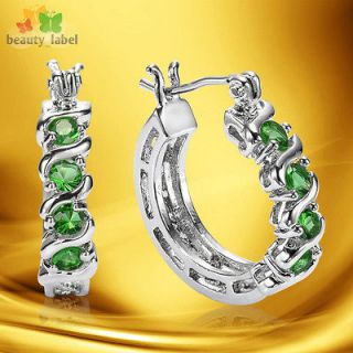 Sale lady jewelry GREEN EMERALD HOOP 18K WHITE Gold Plated FASHION