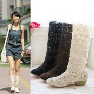 Womens Shoes Lace Cowboy Boots Gauze Mid Calf Boots/Ankle Boots Wedge