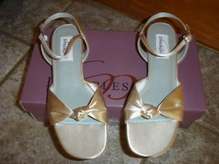 In Love Satin 1 Heel Bow and Buckle Shoe in Champagne Color Size 7