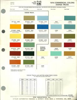 1976 DODGE TRUCK Color Chip Paint Sample Chart Brochure PPG