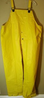 Mens Yellow PVC Non Insulated Rain Bib Snap Fly Overalls Sz Size XXL