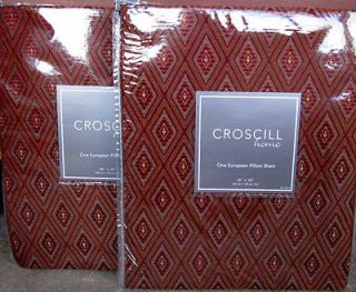 Two (2) Croscill SCARLET Red Rust Burgundy Diamond Euro Pillow Shams