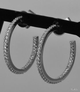 New CHARLES GARNIER 18K White Gold .34 Ct. Diamond Hoop Earrings