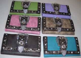 TRIFOLD Western Wallet with Crystal Studded Buckle   Checkbook Cover