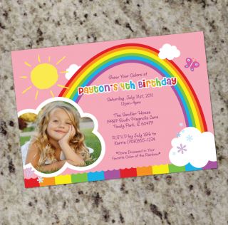 Rainbow Party   Colorful Rainbow Themed Invitations   Girl Birthday