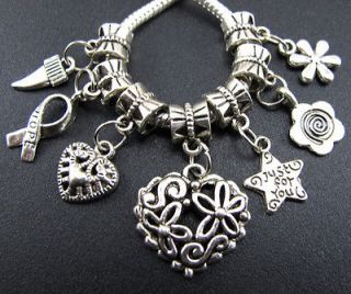 Mix Flower Heart Star Hope Cusp Charms Beads Fit European Bracelet