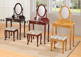 Makeup Jewelry Vanity Set Table & Chair Mirror Oak