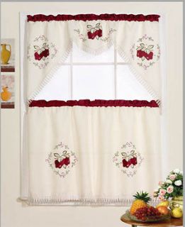 Red Apple Jubilee Kitchen Curtain Embroidered with Cutwork and Cotton