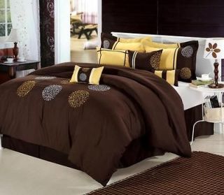QUEEN Brown Yellow LEAF NATURE LUXURY 8pc Comforter Bedding Set NEW