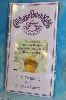 Cabbage Patch Kids Modern Hispanic Girl Birth Certificate Carmin 12 2