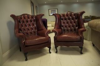 Very Nice Pre Loved Leather Chesterfield Wing Back Chairs Dellbrook