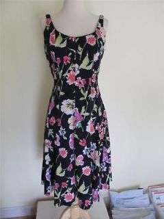 Chaps Ralph Lauren Sz 8 Black Floral Print Dress