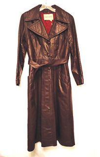 Ladies Leather Coat Trench Dark Brown Fairweather Quilt Lined SMALL