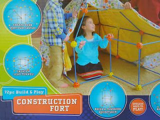 KIDS CONSTRUCTION FORT~BUILT PLAY TENT CASTLE~72 PC TOY SET~IN/OUTDOOR