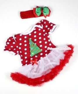 Minnie Dots Baby Dress Bubble Romper Jumpsuit XMAS TREE White Red