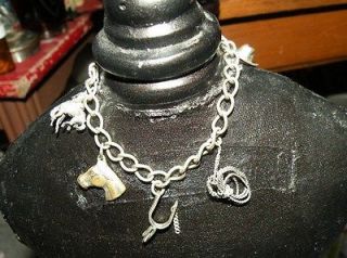 VINTAGE STERLING SILVER CHARM BRACLET, 6 CHARMS, western cowboy horse