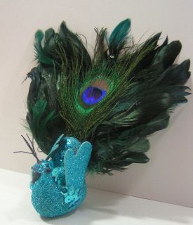 Peacock Bird Ornament NEW Glitter & Feathers Collectible Gift Holiday