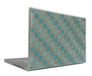 Aqua & Silver Checkers 15.4 Crystal Rhinestone Bling Laptop Cover Skin