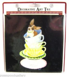 Decorative Dog Art Tile   Chihuahua in Teacups