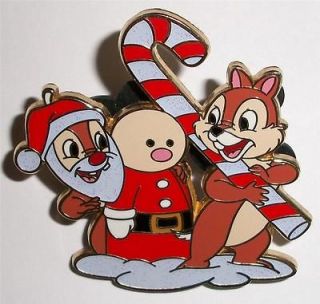 Christmas Chip and Dale with Candy Cane and Dressed as Santa Claus Pin