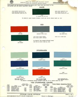 1955 STUDEBAKER TRUCK Color Chip Paint Sample Brochure/Chart  PPG