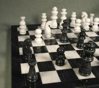 Black and White Marble Chess Set with Black Frame