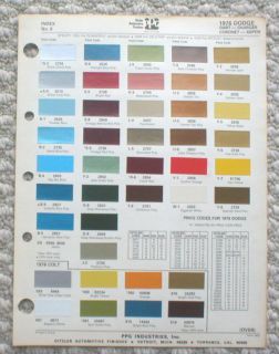 1976 DODGE Color Chip Paint Sample Chart Brochure PPG