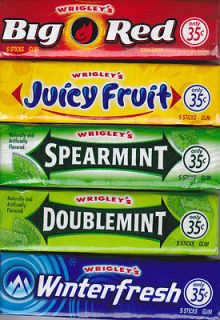 Wrigleys Chewing Gum 10 Packs   Big Red Juicy Fruit Spearmint
