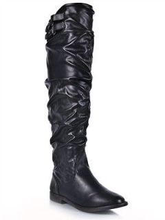 NEW BUMPER Women Slouch Over the Knee Thigh High Buckle Boot sz Black