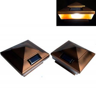 Pack Copper Finish Post Deck Fence Cap Solar Lights With 5 Amber LEDs