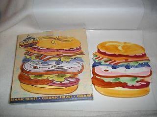 VINTAGE CERAMIC KITCHEN TRIVET~HOTPLATE~NEW IN BOX~HAND PAINTED FISH