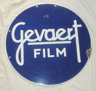 VINTAGE GEVAERT FILM ROUND DOUBLE SIDED PORCELAIN SIGN C1940