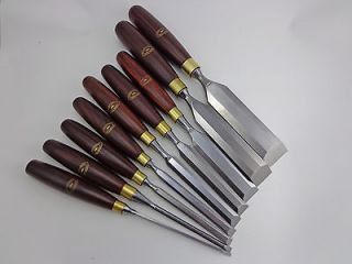 in England) 9 Pc Set Bench / Paring Chisels Genuine Rosewood Handle