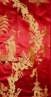 CLARENCE HOUSE Damas Chinoiserie Red Silk Cotton France New Remnant