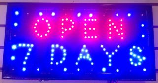 Seller Popular Animated Led Neon Light 7 DAYS OPEN Sign Switch/Chain