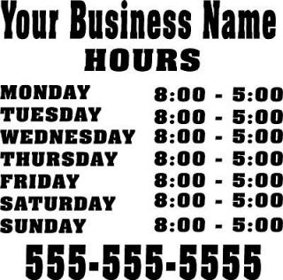 Custom Store Business Hours Sticker Vinyl Decal Sign