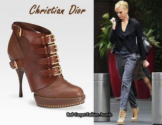 1250 Christian DIOR brown leather Cavaliere platform booties US7.5