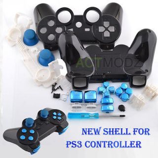 Hot Glossy Black Shell Case for PS3 Controller With Chrome Blue