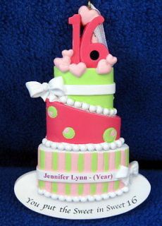 Sweet 16 Birthday Cake Christmas Ornament Personalized