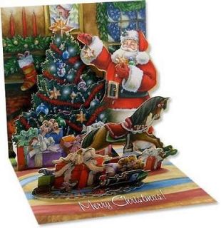 Pop up 3D Tree Trimming Santa Claus Christmas Card Greeting Holiday