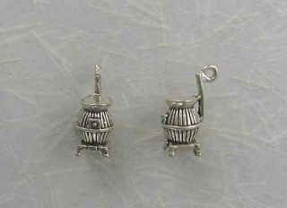 Sterling Silver POT BELLY STOVE Charm 3 D