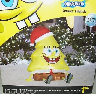 Spongebob Gemmy Airblown Inflatable Christmas Tree Yard Decor 3.5
