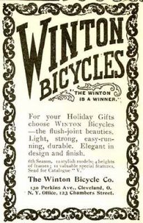 130 PERKINS AVE. CLEVELAND, OH. 1896 WINTON BICYCLE AD