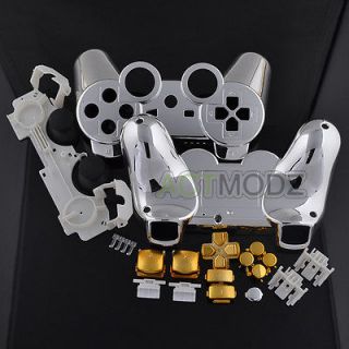 Hot Chrome Silver Custom Shell For PS3 Controller With Gold Buttons