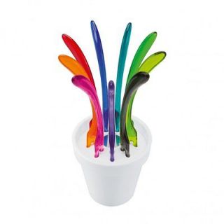 PIC UP Party Set   WHITE POT w/ ASSORTED COLORED FORKS. PARTYS ON