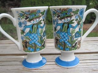 vintage straw man 2 coffee cups kathy k pedestal mugs