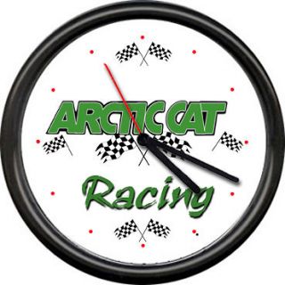 Cat Snowmobile Racing Racing Green Dealer Retro Logo Sign Wall Clock
