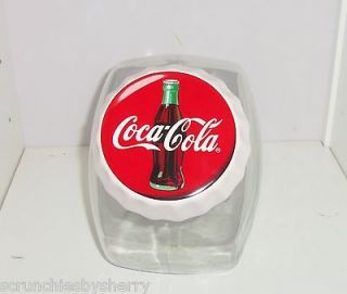 Coca Cola Coke Bottle Cap Glass & Ceramic Cookie Jar Candy Canister