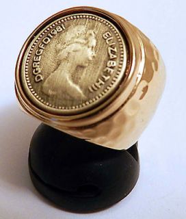 INTAGLIO Elizabeth II Coin Gold 24K Plated Ring Sz 6.5 Men & Women